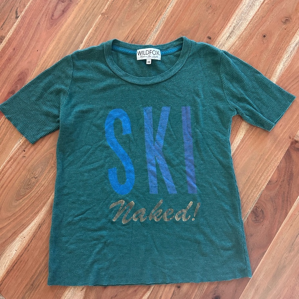 Wildfox Ski Naked Seer Tee XS Wildfall Green Waffle Graphic T-Shirt 2017-2018